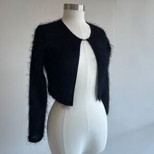 Vtg 90's Black Fuzzy Long Sleeve Open Cardigan Sz M BYER TOO Grunge Goth
